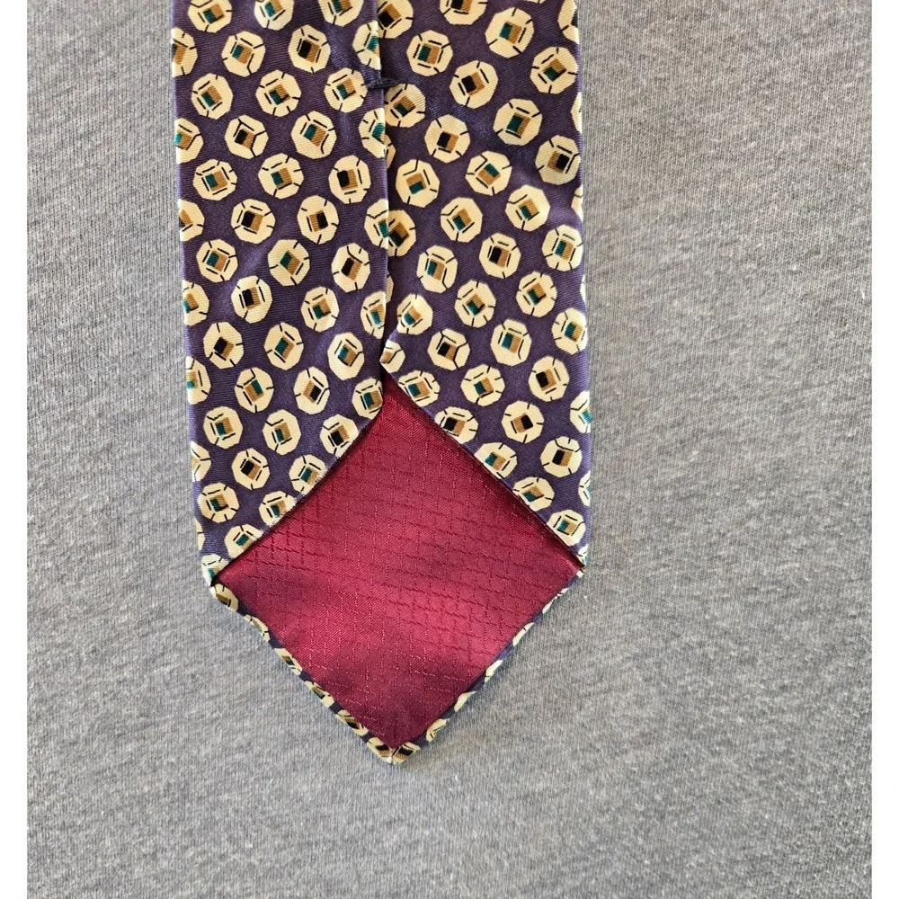 Christian Dior Monsieur Necktie Mens OS Purple Gold Geometric Silk Vintage 90s